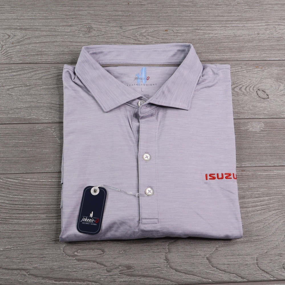 NWT Johnnie-O Featherweight Polo Men's L Seal Lavender Gray Isuzu Logo